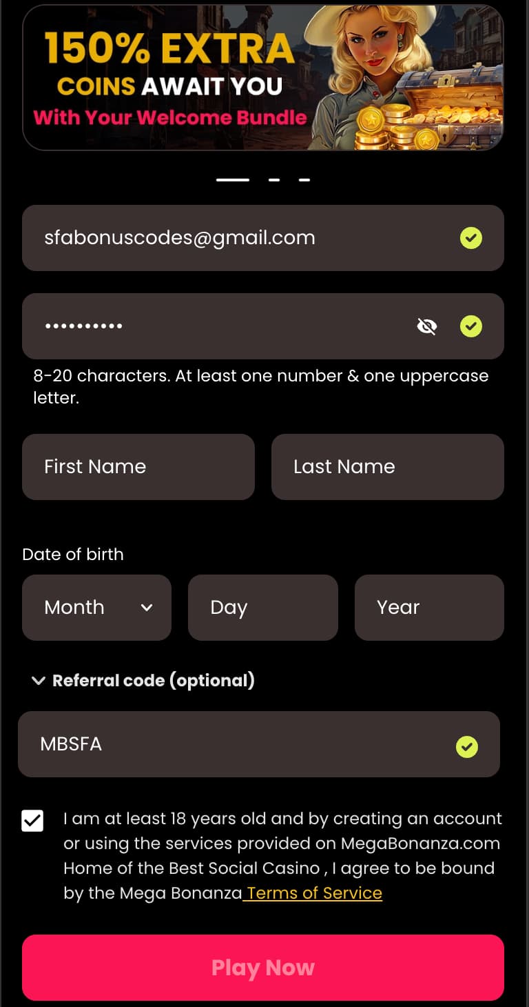 How to enter the MegaBonanza promo code during sign up.